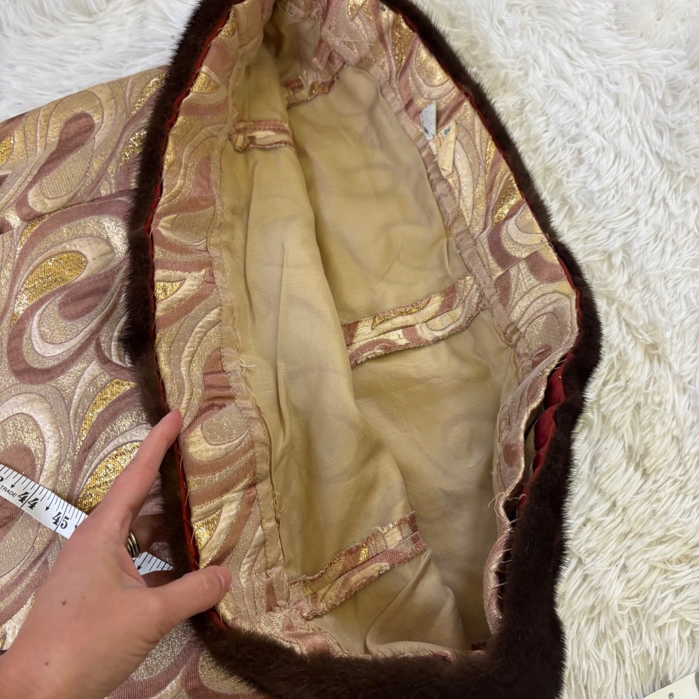 Vintage ILGWU Gold Brocade Dress Size 12 Fits Small Medium Faux Fur Trim Mod 60s - Picture 11 of 14